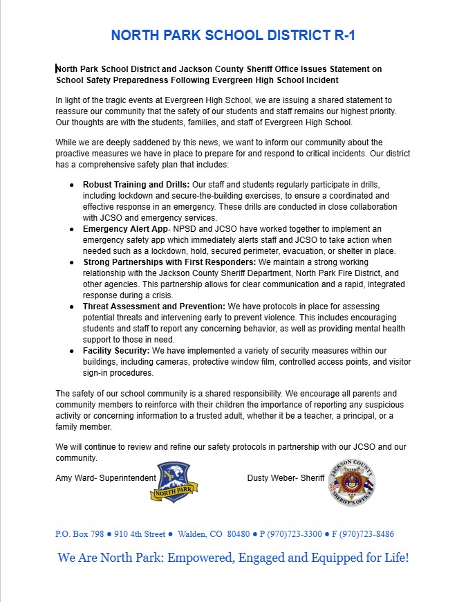 Statement on School Safety Preparedness